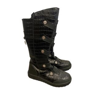 DC Boots Women's 6.5 Black Animal Print Vintage, Leather, Mid Calf Height